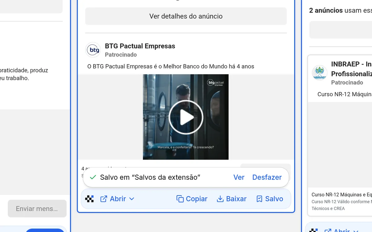 O Salvar da extensão ad spy do Spymine: o anúncio salvo em "Salvos da extensão", com o ver e o desfazer